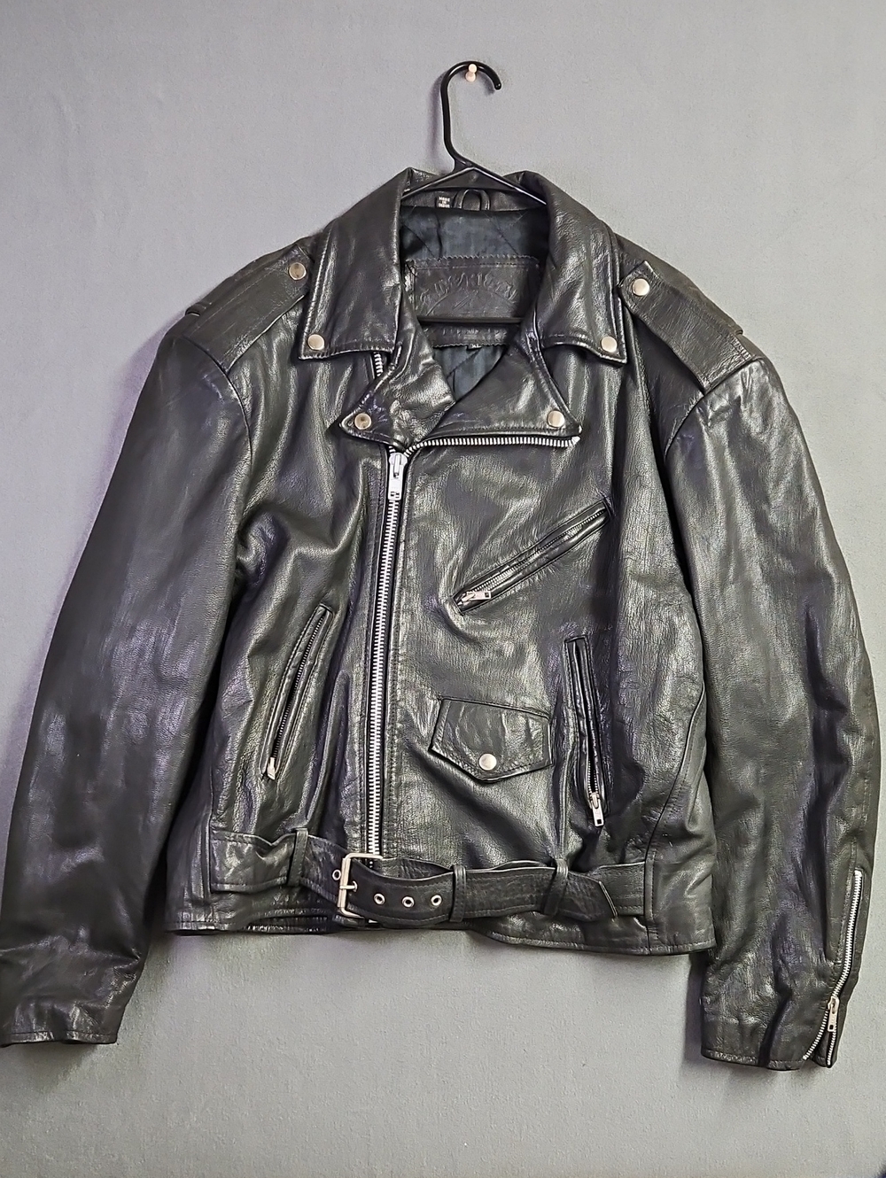 Vintage American Armor Leather Motorcycle Jacket with Asymmetrical Zip